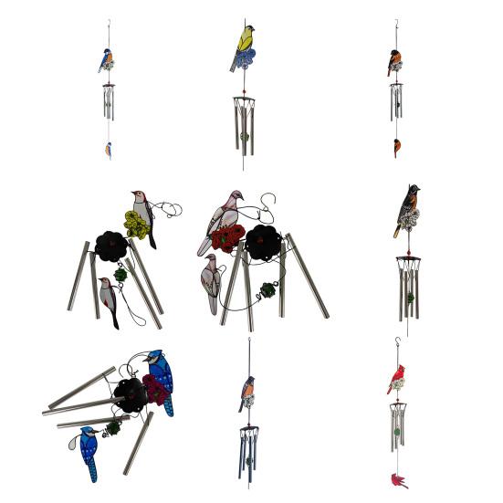 Bird Wind Chimes for Outside Stained Glass Bird Hanging Windchime with 4 Tubes for Balcony Garden Porch Backyard Decor