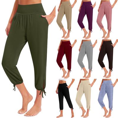 Damenmode, einfarbig, lässig, locker, leicht, Yoga-Hose 9/10 mit Taschen