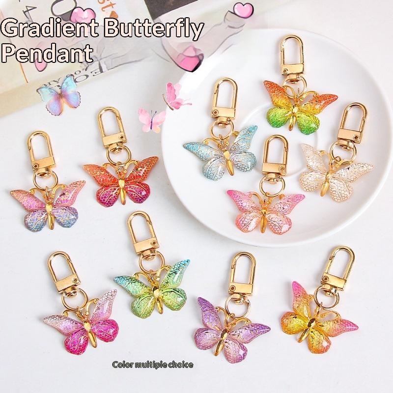 10Pcs Gradient Color Alloy Pendant Key Ring Clip Hook Butterfly Enamel Keychain For Handbag Backpack Car Keys Diy Accessory