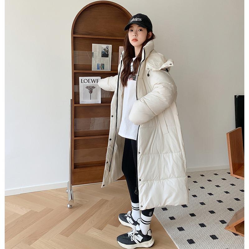 New Loose Hooded Cotton-padded Jacket Women's Extended Over-the-knee Bread Coat In Winter.