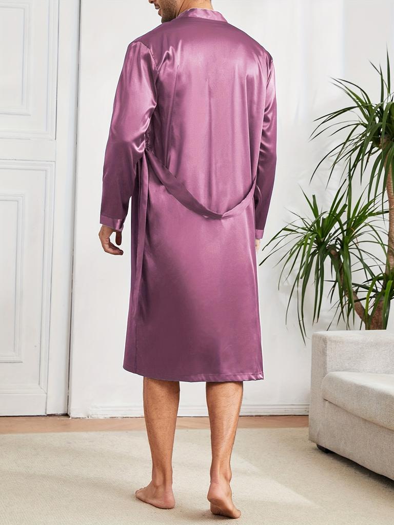 Herren Einfacher Stil Lässige Pyjama-Sets, Herren Bequemer Einfarbiger Morgenmantel, Eleganter Morgenmantel zum Schnüren & Lockere Shorts Hauspyjama-Sets