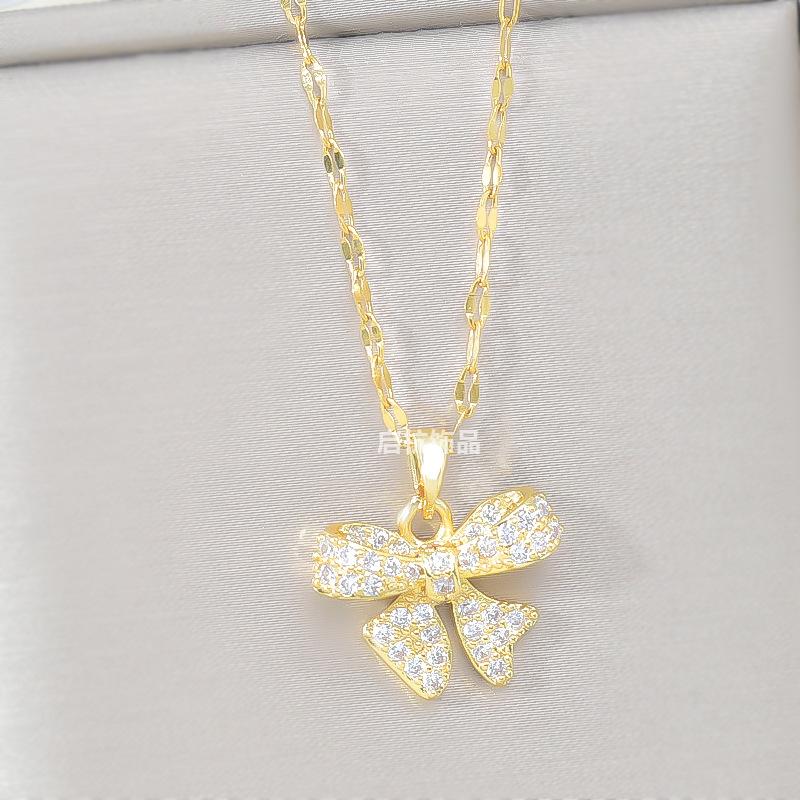 Titanium Steel Full Diamond Butterfly Necklace Women'S Light Luxury High Sense Versatile Temperament Zircon Pendant