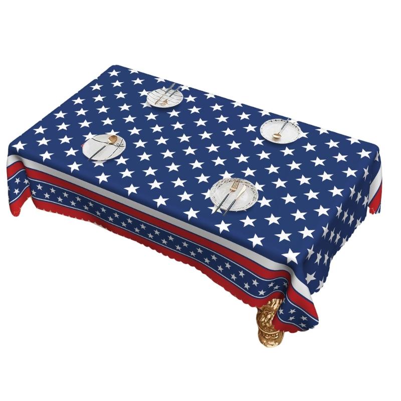Stars And Stripe Holiday Table Cover Waterproofs Polyester Dining Tablecloth For Holiday Parties Picnics