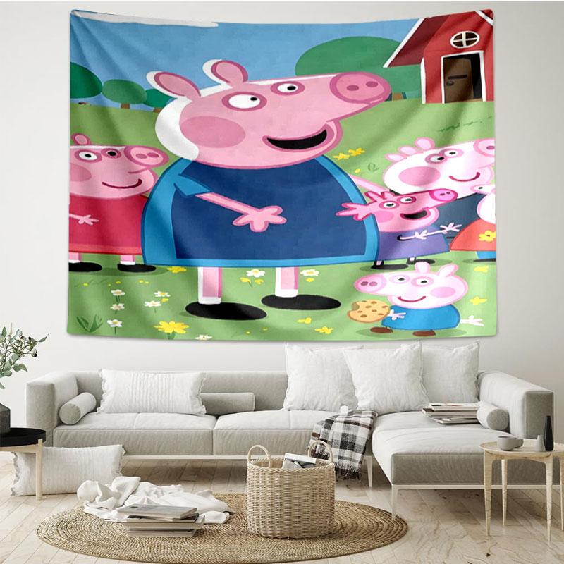 Peppa Pig Print Tapestry - Portable Wall Decor Cloth, for Home, Dorm, Travel, Bedroom, Living Room - Ideal Birthday Housewarming Gift