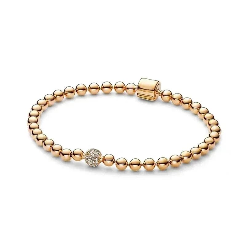 

Изысканный Новый S925 Стерлингового Серебра Классический Круглый Браслет-Цепочка С Круглой Пряжкой и Бисером Свет Роскошные Очаровательные Ювелирные Изделия Сюрприз Фестиваль Подарки 19cm золотой