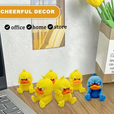 Cartoon Angry Duck Figurine 3D Printed Frowning Sitting Duck Statue Sculpture Little Blue Yellow Duck Ornament Decoration