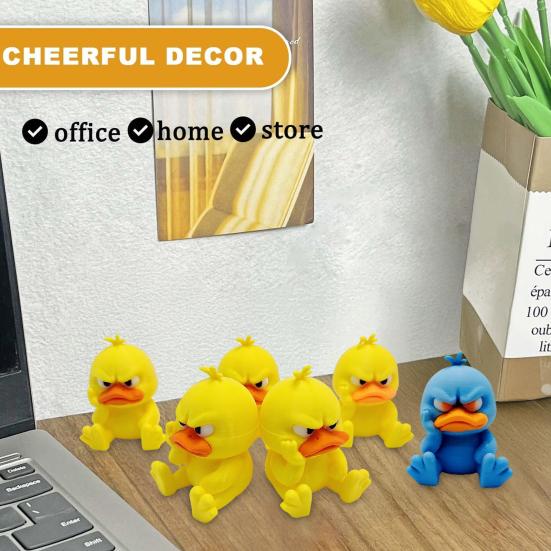 Cartoon Angry Duck Figurine 3D Printed Frowning Sitting Duck Statue Sculpture Little Blue Yellow Duck Ornament Decoration
