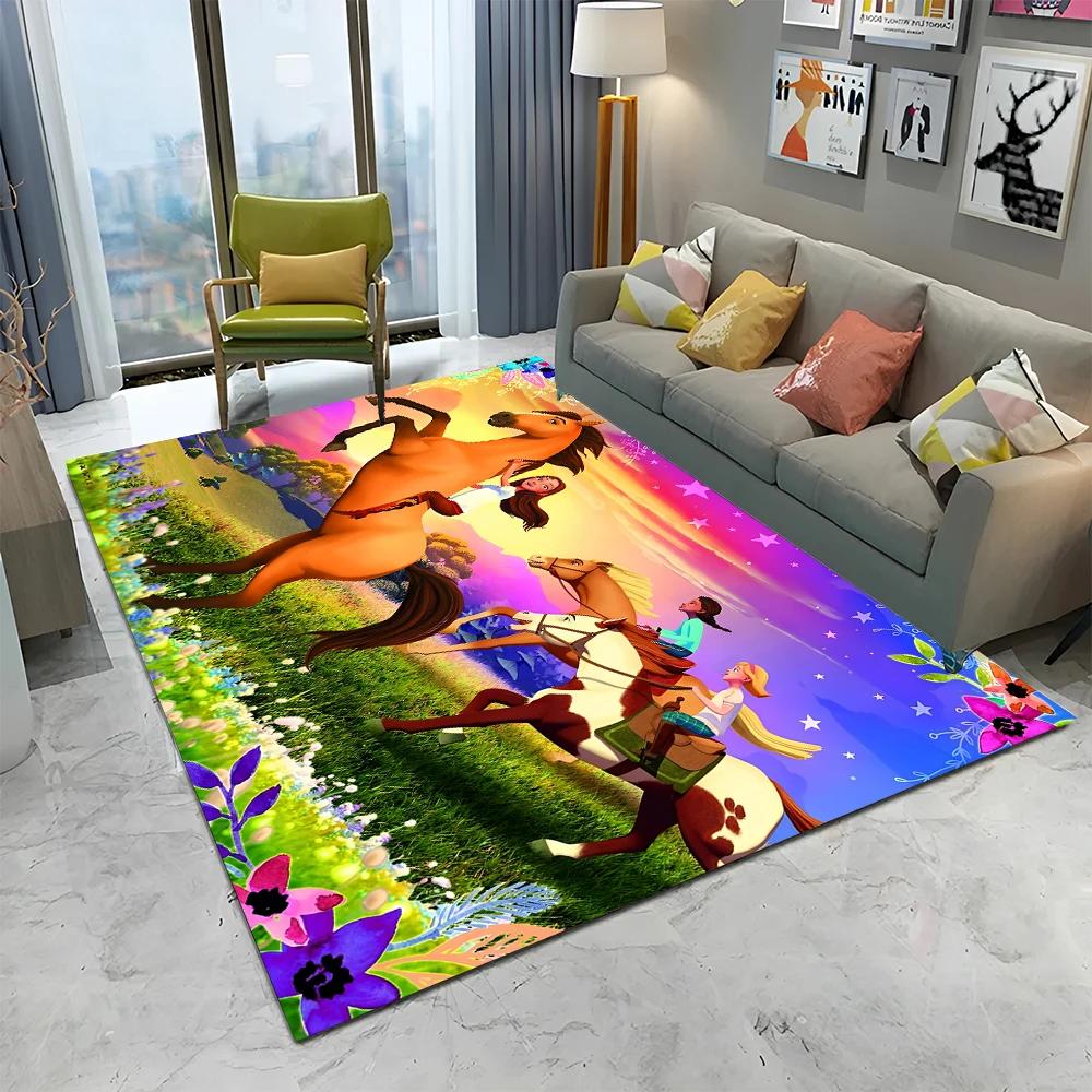 Cartoon Spirit Riding Free Horses 3D Carpet Rug for Home Living Room Bedroom Sofa Doormat Decor,kid  Area Rug Non-slip Floor Mat