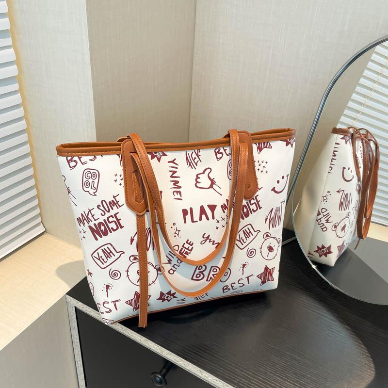 Large Capacity Tote Bag Trendy Printing Simple Niche Hand Bag New Commuting Class Shoulder Armpit Bag