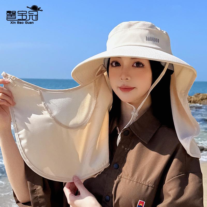 8458 Spring and summer fashion sunscreen hat big brim shawl face covering fisherman hat with ponytail hole sun hat children