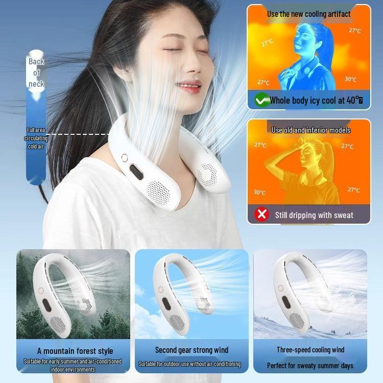 Portable USB Rechargeable Bladeless Neck Fan - Silent, Compact, Powerful Airflow