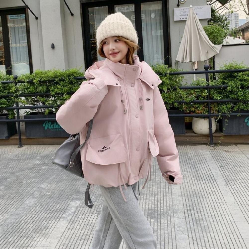 

Дизайнерская нишевая свободная куртка карго с капюшоном, розовый тренч, женская зимняя модель 2025 XXL розовый