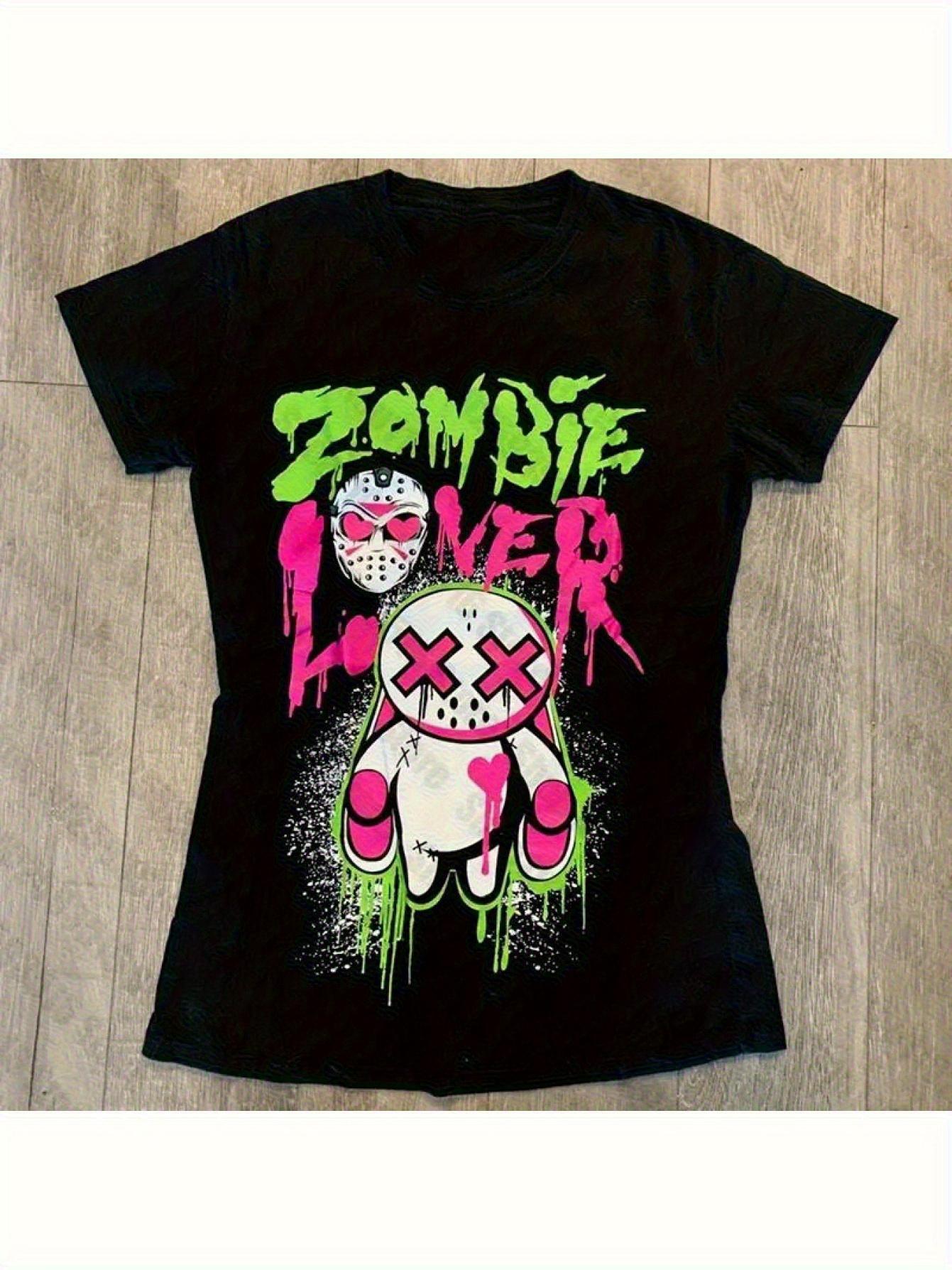 Y2G Zombie Lover Graphic T-Shirt - Neon & Pink Zombie Design XS
