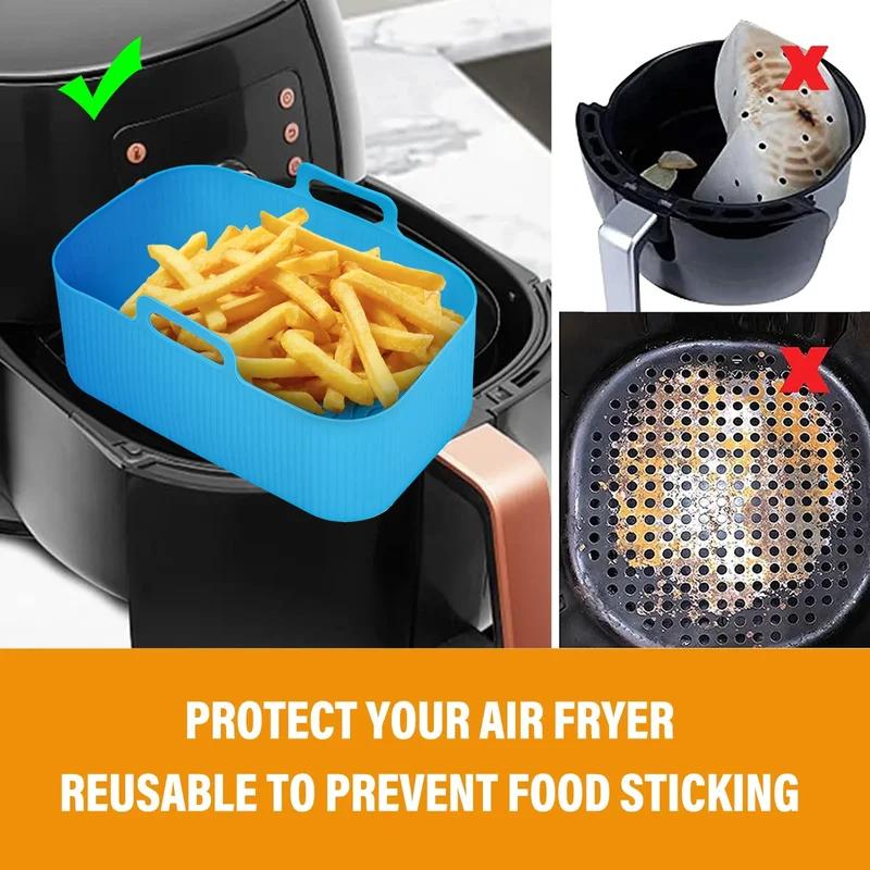 1pc Air Fryer Silicone Tray Rectangle Oven Baking Basket Washable & Reusable Liner Insert Dish Fried Chicken for Airfryers Accessories