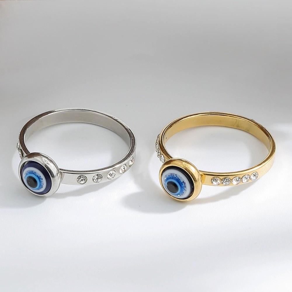 Versatile Use Blue Eye Ring Simple Style Rhinestone-Studded Ring Titanium Steel Ring Gift