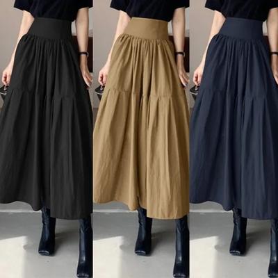 Women Plaid Long Skirt High Waist Casual Loose Umbrella Maxi Skirt Dress Plus Size