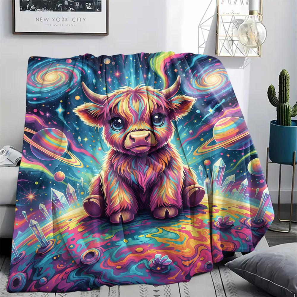 1Pc Planet Animals Print Flannel Blanket, High quality Comfortable for All Seasons, Home Decor, Warmth and Comfort, Perfect for Christmas Gifts