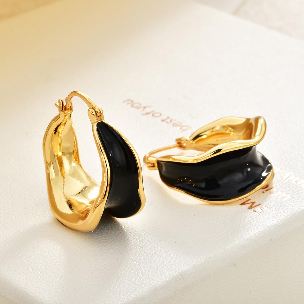 

Copper plated real gold enamel oil drop ear buckle new trendy retro niche design earrings women s fashion temperament earrings earrings