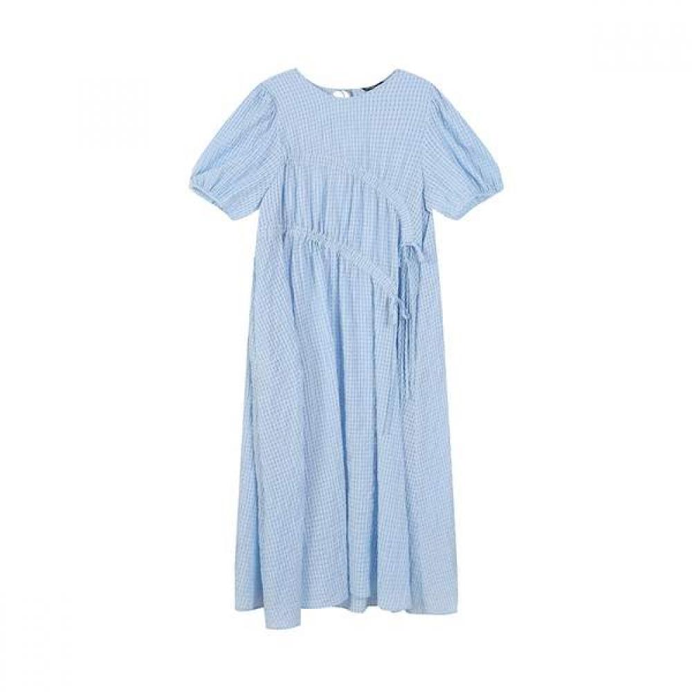 Lap Shirring Point Gingham Check Long Dress As2wo467