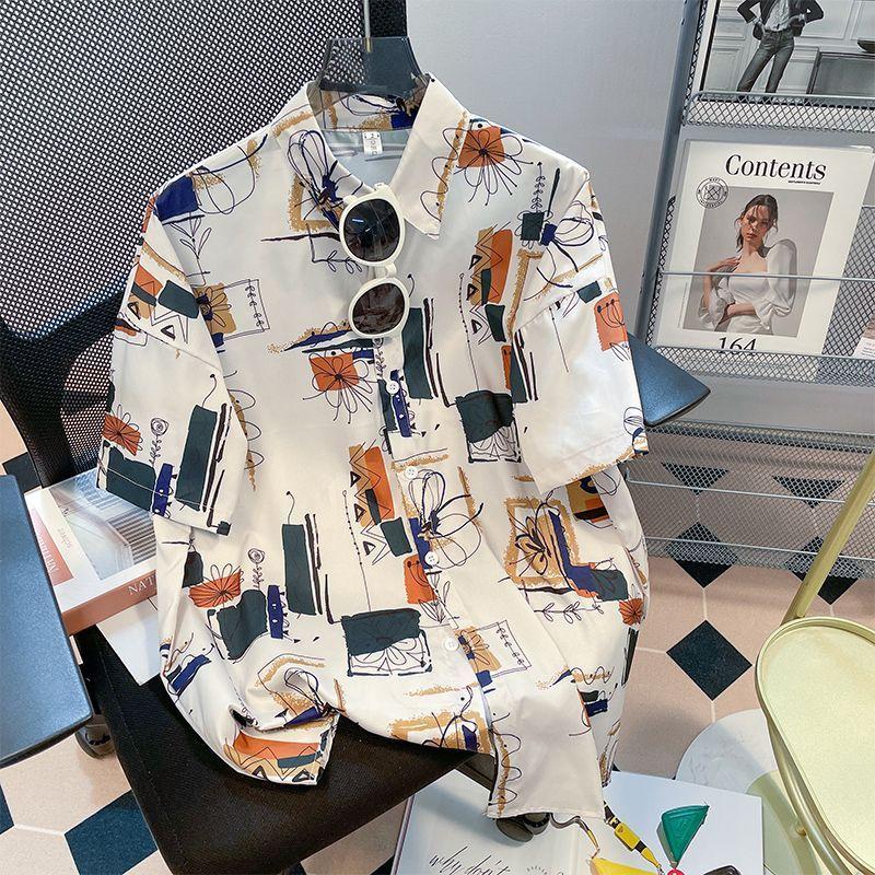 

Мужская уличная модная летняя повседневная рубашка с гавайским мультяшным принтом, повседневные свободные рубашки с коротким рукавом, пляжные свободные топы 5XL