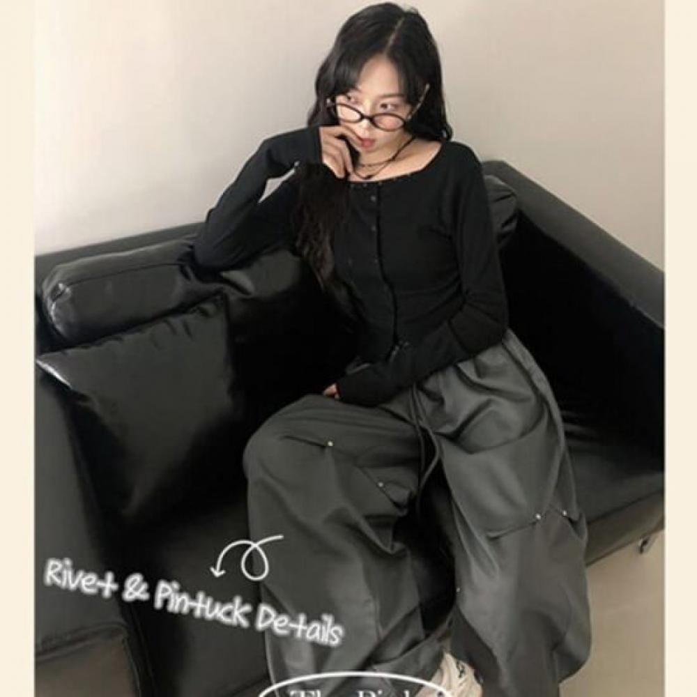 The Pink Lavender Banding Pintuck Rivet String Wide Pants