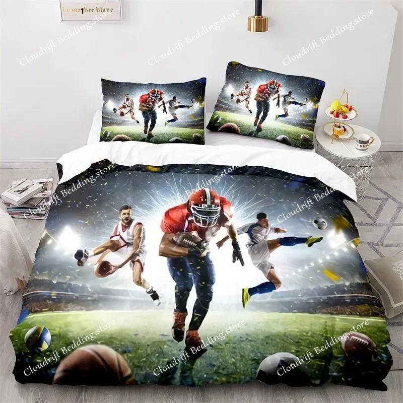 Sport Bettbezug Set American Football Spieler Bettwäsche Set für Jungen Mädchen Kinder Weicher Ballsport Steppdeckenbezug mit Kissenbezügen