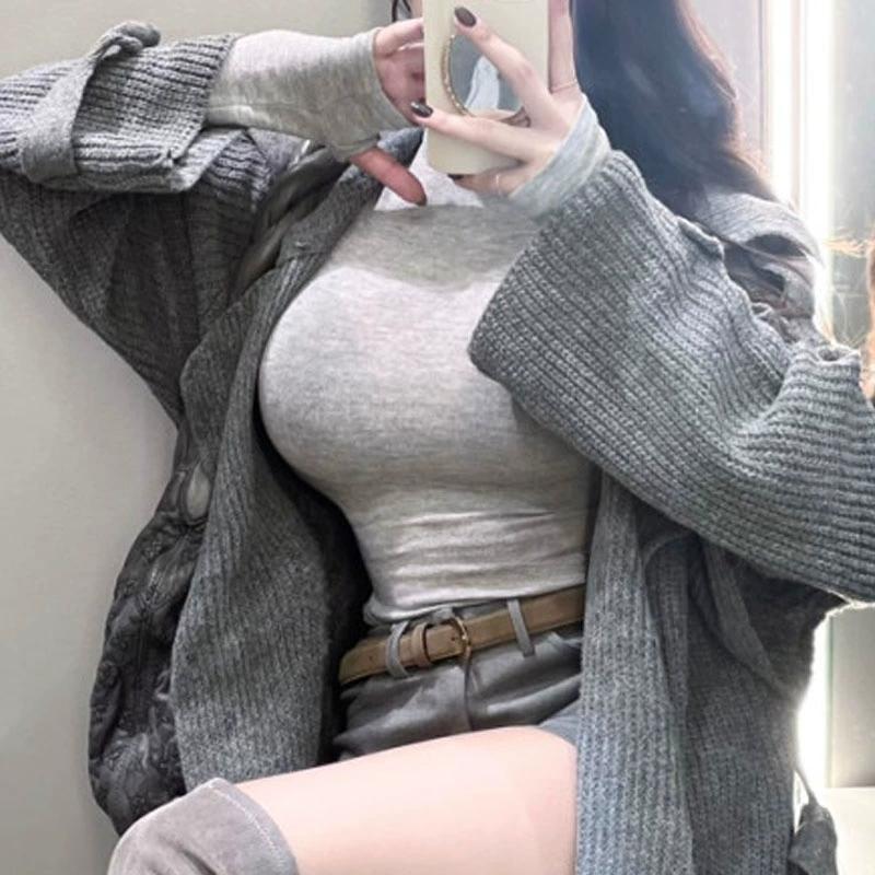 Elegant Slim Fit See-Through High Neck Long Sleeve T-Shirt