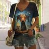 Vintage Animal Women's T-Shirt Top V Neck Shirt