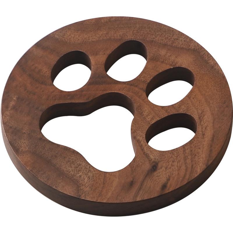 Black Walnut Solid Wood Hollowed Out Cat's Paw Coasters Heat Insulation Anti-scald Coaster Wooden Creative Tea Accessories