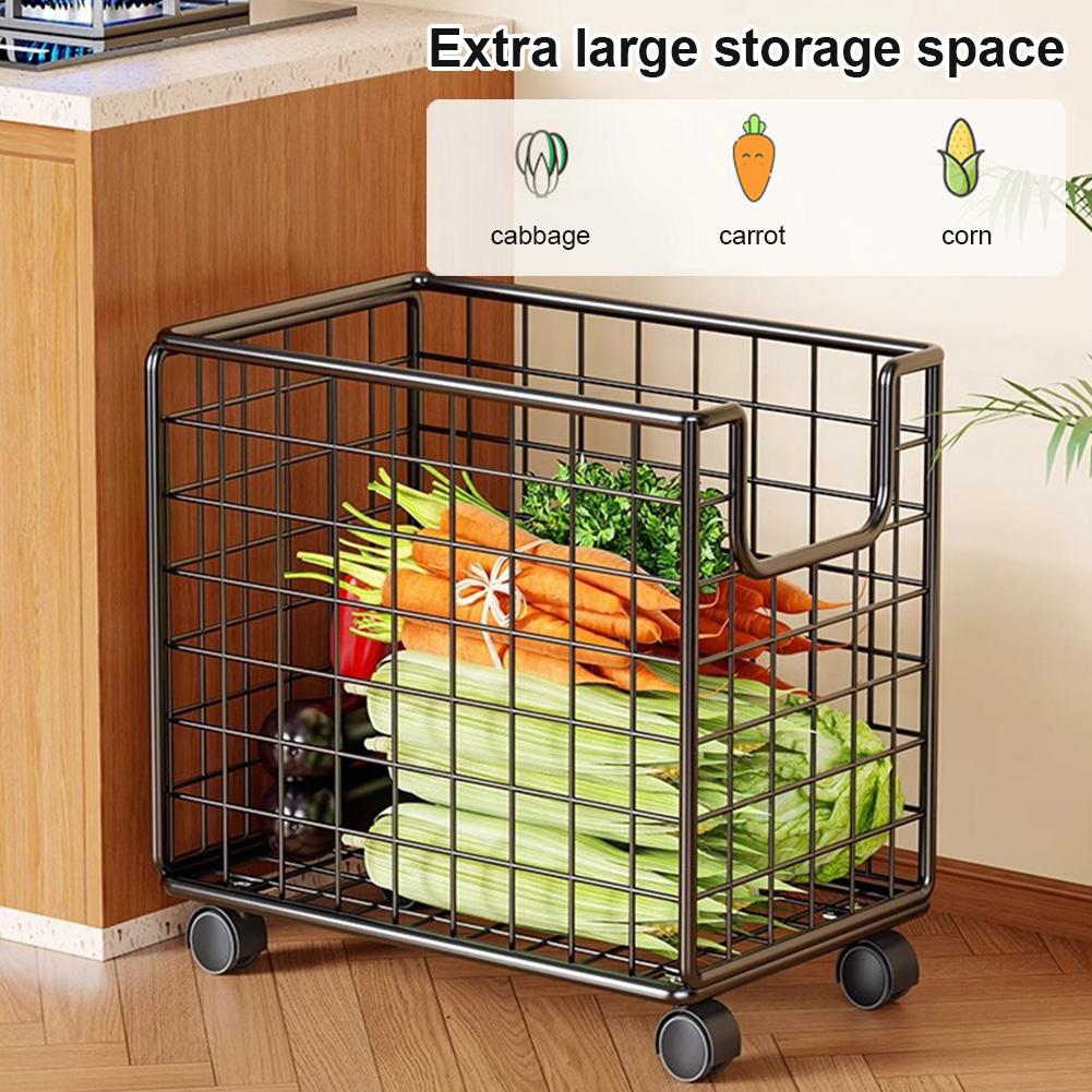 Wheeled Metal Storage Basket with Wheels Laundry Basket Hamper Mobile Dirty Clothes Hamper for Clothes Fruit Vegetable Storage