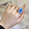 New Simulation Of  Aquamarine Topaz Heart-shaped Full Of Diamonds Temperament Open Ring Female  Stamp Jewellery Party Gift