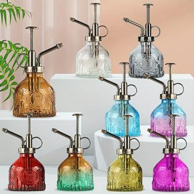 1pc Glass Watering Spray Bottle, Vintage Bronze Plastic Top Pump Watering Can Glass Spary Bottle Plant Mister, for House Plants,