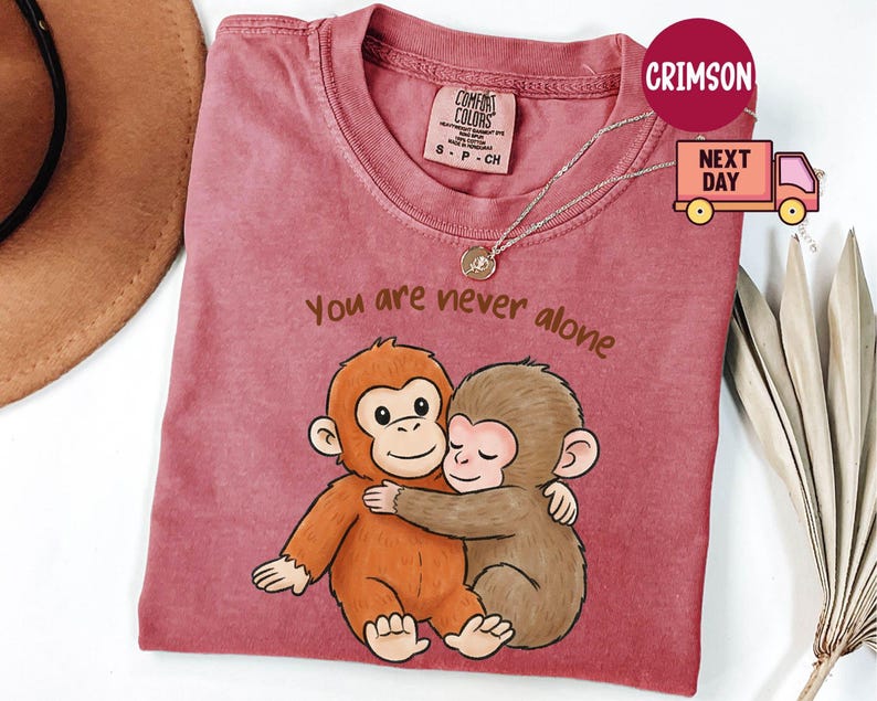 Viral Punch Monkey Shirt Cute Baby Monkey with Plush Toy Shirt Emotional Gift for Animal Lovers M