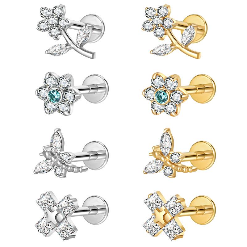 Cross-border Hot Titanium Alloy Nose Jewelry Original Zircon Dragonfly Tongue Nail 8mm Gold Plated G23 Puncture CD245&1.2*8mm