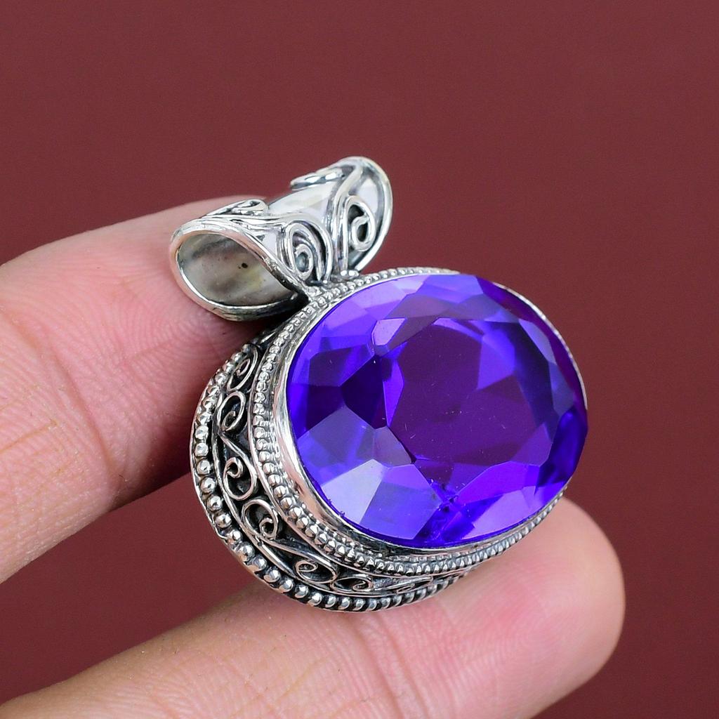 Faceted African Amethyst Pendant Vintage Gemstone Pendant 925 Sterling Silver Pendant African Amethyst Jewelry Handmade Pendant For Gifts