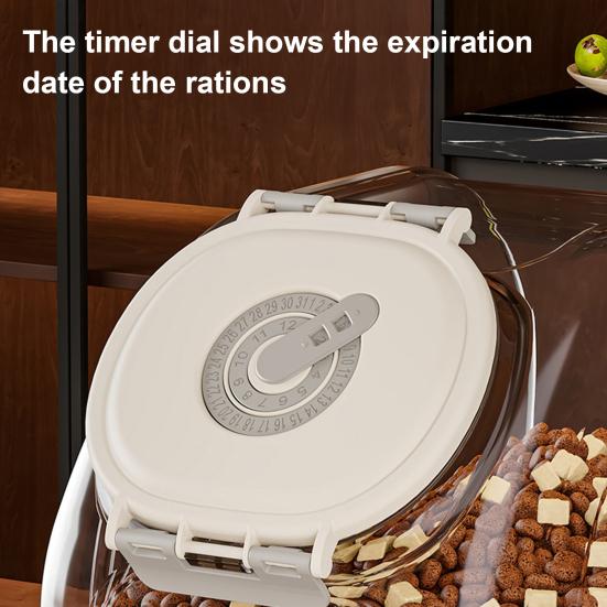 Airtight Grain Storage Box Transparent Pet Food Storage Bin with Timer Function 8L 16L Moisture-Proof Container with Measuring Cup for Grain And Pet