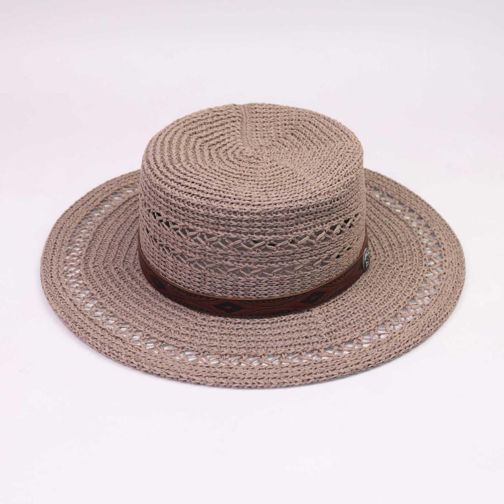 Cowboy Hat New Hand-knitted Hollow Straw Hat Fashionable Outdoor Leisure Visor Bohemian Hat Flat Top