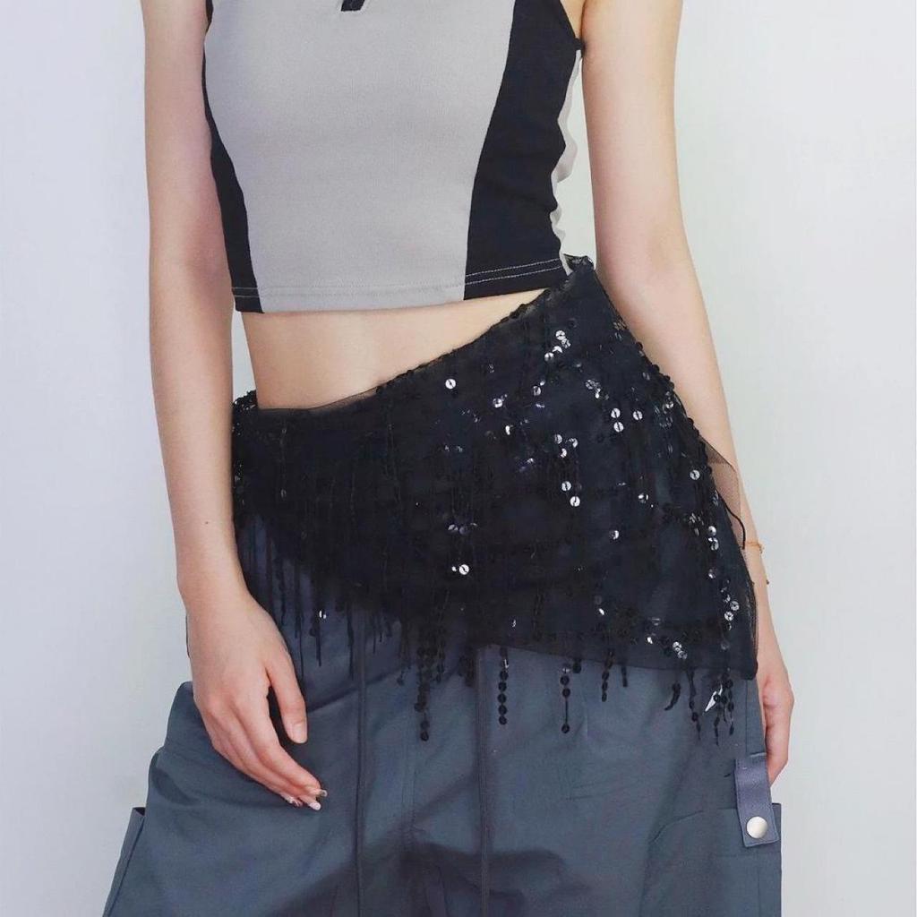 Trendy Sequined Jazz Dance Hip Scarf - Performance Glitter Accessory