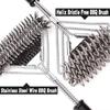 3-in-1 BBQ Grill Brush With Scraper, Heavy Duty Stainless Steel Bristles Long Handle Wire Brush For Grate/Oven Cleaning