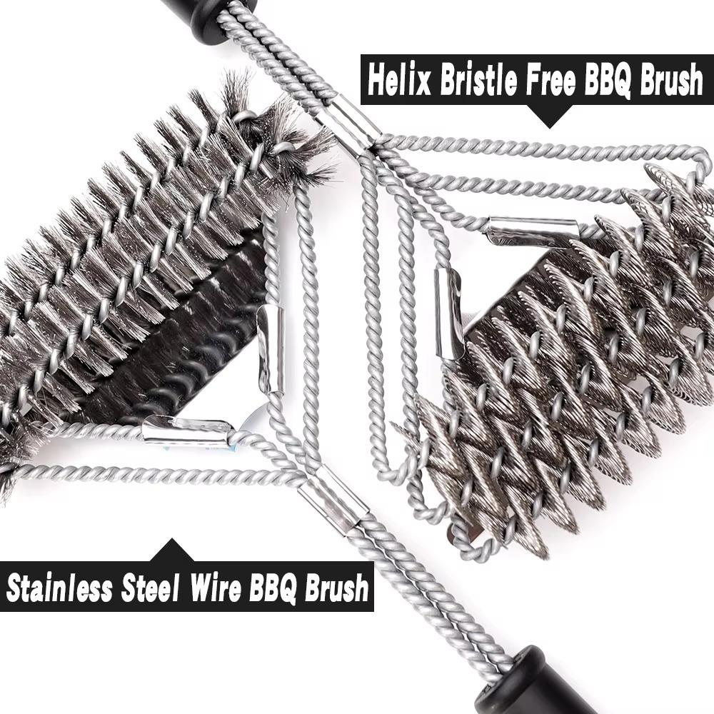 3-in-1 BBQ Grill Brush With Scraper, Heavy Duty Stainless Steel Bristles Long Handle Wire Brush For Grate/Oven Cleaning