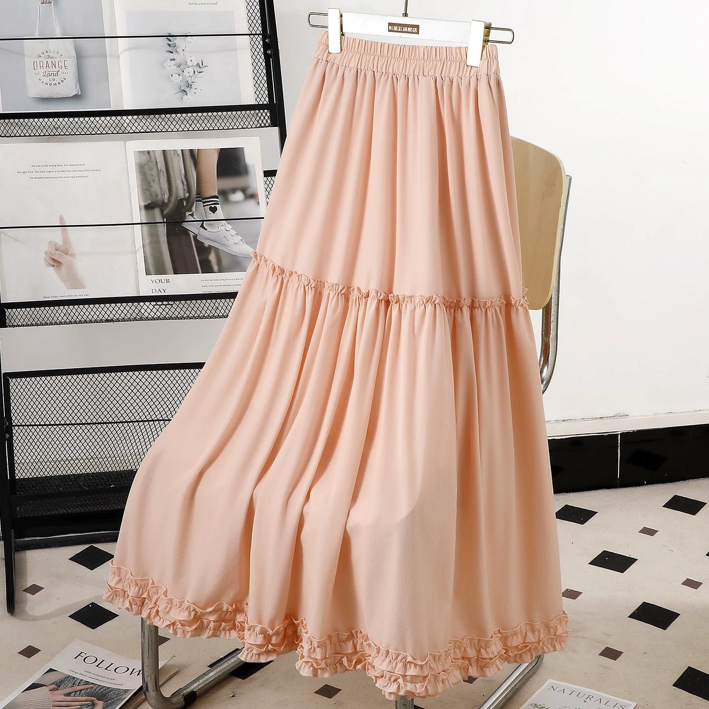 

Dimanaf 2025 Лето Женские Новые Юбки Кружево Однотонные Эластичная Талия Элегантные Юбки One Size оранжевый