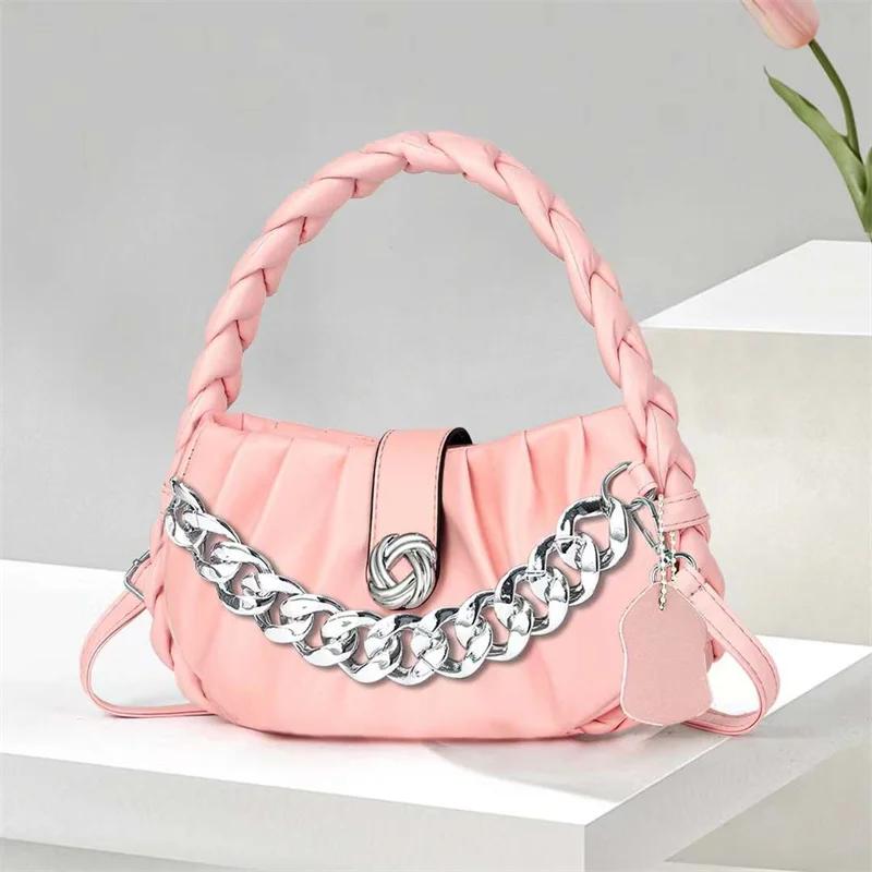 Damen Plissierte PU-Taschen mit weichem Griff, solide Top-Griff-Taschen, plissierte Teigkugel, hochwertige modische Tasche