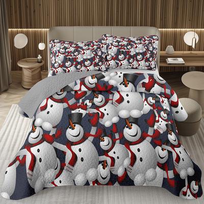 Copriletto Buon Natale, Set Copriletto Pupazzo di Neve Kawaii Queen/Full per Camera da Letto Bambini Ragazzi Ragazze, Set Piumino Tema Natale Cartone Animato