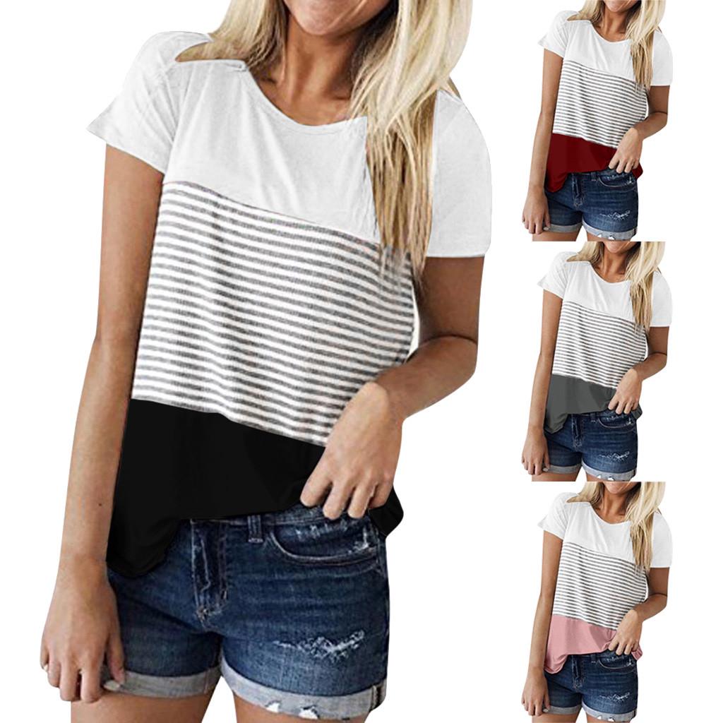 

Женская футболка с коротким рукавом в полоску повседневная блузка