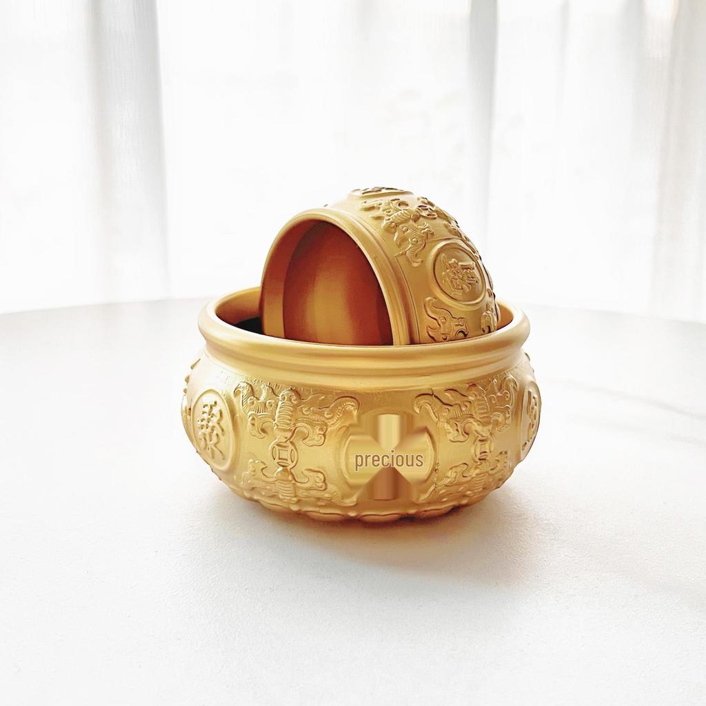 Solid Brass Eight Blessings Double Fish Money Jar