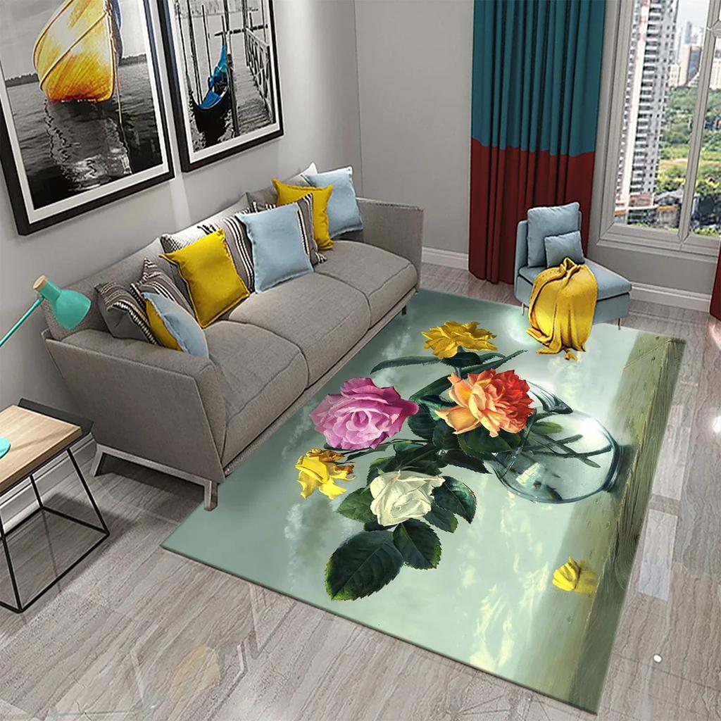 Colorful Oil Painting Flower Carpet Bathroom Kitchen Anti-Slip Carpet Door Mat Doormat Outdoor Living Room Bedroom Floor Mat Rug