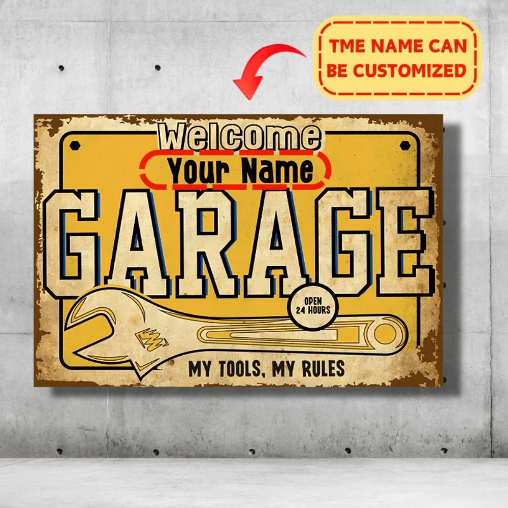 Customizable Retro Garage Metal Sign Personalized Name Horizontal Wall Art Decor