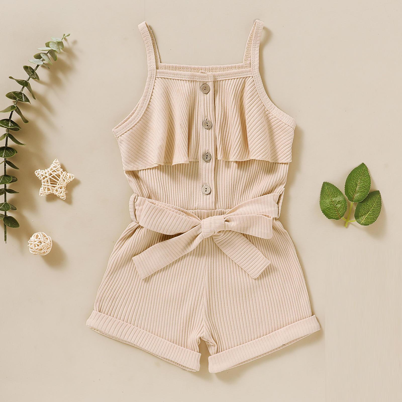 

Детская одежда, однотонная детская рубашка в полоску с короткими рукавами, шорты, комбинезон для девочек 80 бежевый