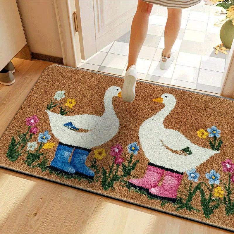 

Hand Drawn White Goose Print Doormat Non Slip Washable Bath Mat Entrance Welcome Mat Bedroom Kitchen Home Decor 1PC 40x60cm