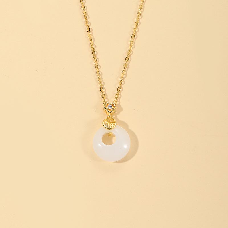 Náhrdelník ze 18karátového zlata pro štěstí s nefritovou sponou míru Hetian - Dámský luxusní valentýnský dárek